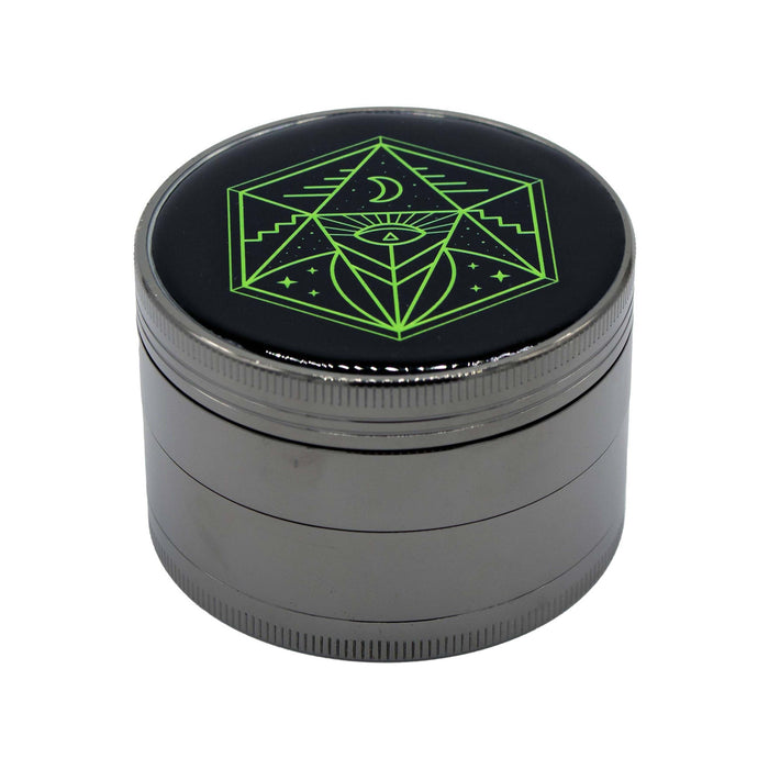 6.3 cm (2.5 inch) Spice Grinder, 4 Part, Vintage, Ancient Symbol Design, Magnetic Lid, Durable Zinc Alloy, Pollen Catcher - Leaf-Way Brand Accessories