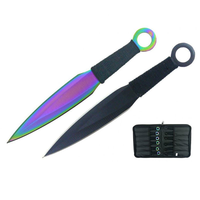 6" Throwing Knives with Black Handle & Sheath Set of 12 [T00046COL-12]