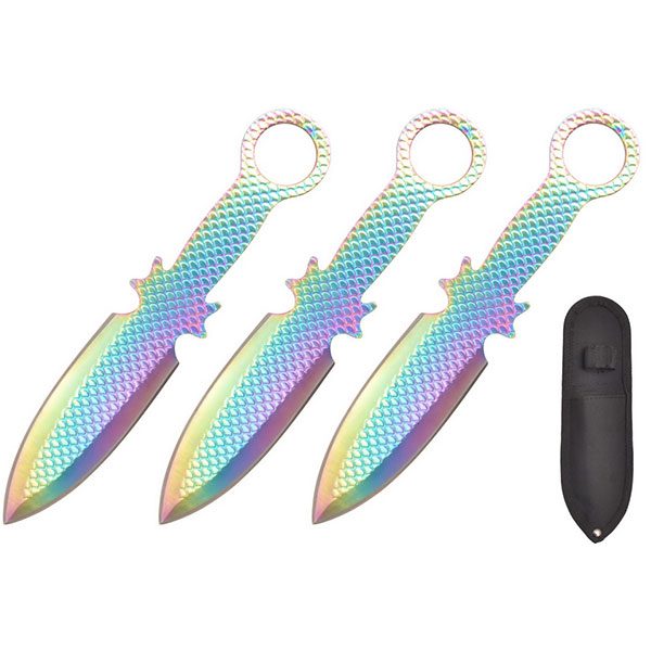 6.5″ Throwing Knives with Sheath 3 Pcs Set – Rainvow [T005017COL]