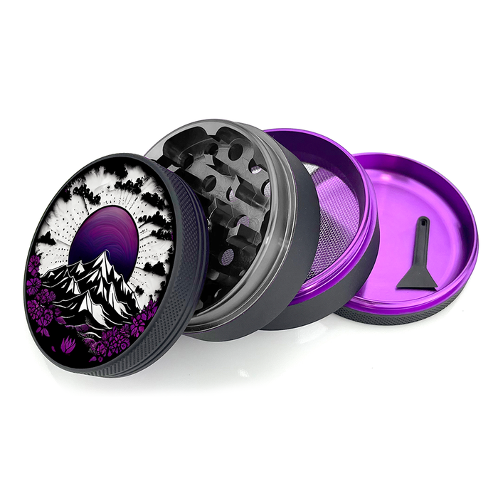 Green Star | 2.5" (63mm) Soft Touch Grinder - Purple Mountain Mandala Design