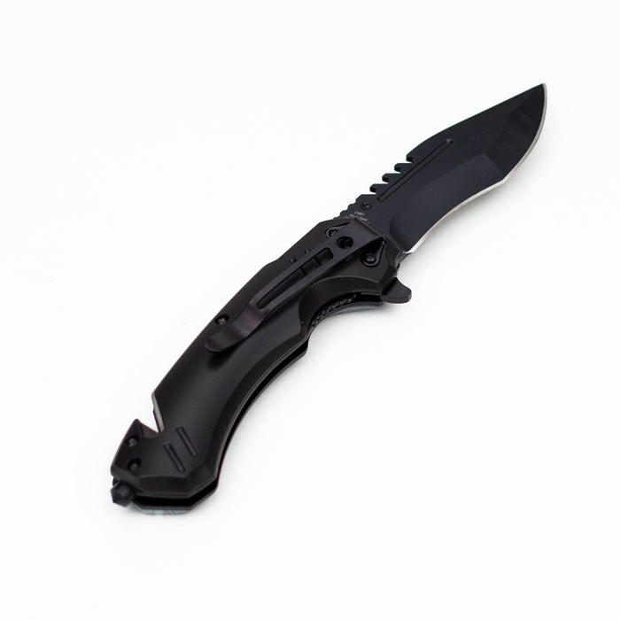 8" Defender-Xtreme Death  Design Handle Folding Knife W/  Belt Cutter [13887]