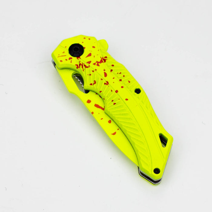 8″ Yellow Blood  Splatter Feather DP Folding Knife [SJ-209]