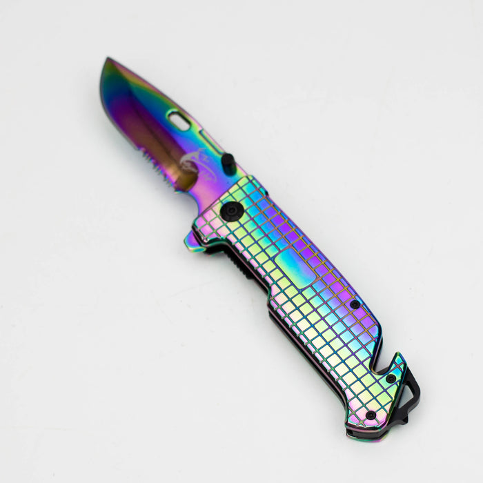 9" The Bone  Edge Shiny Rainbow Drop Point Blade Knife with Belt Clip [13992]