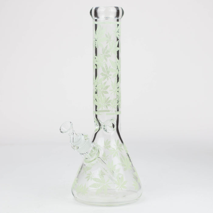 14" Leaf Pattern glow in the dark / 7mm / glass beaker bong [CH-106]