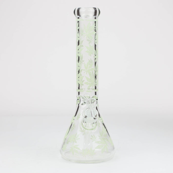 14" Leaf Pattern glow in the dark / 7mm / glass beaker bong [CH-106]