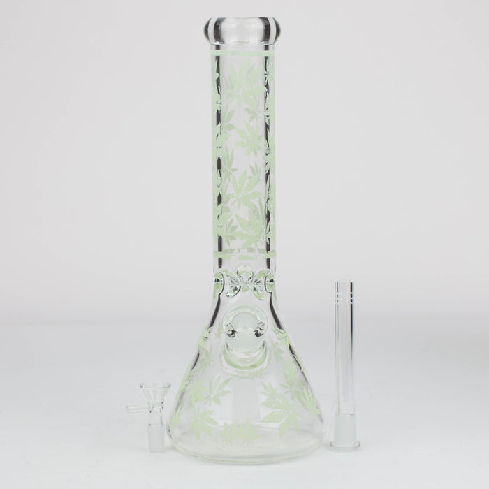 14" Leaf Pattern glow in the dark / 7mm / glass beaker bong [CH-106]