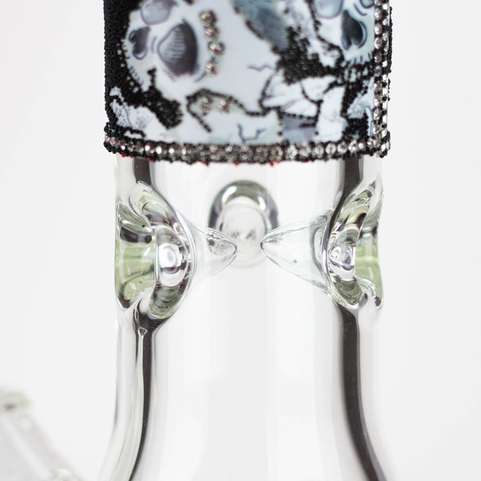 14" Graphic with cubic zirconia decor 7mm glass beaker water bong [AK32xx]