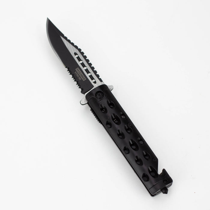 8.5" Defender Black Tactical Design Pocket Knife with Belt Clip [7672]