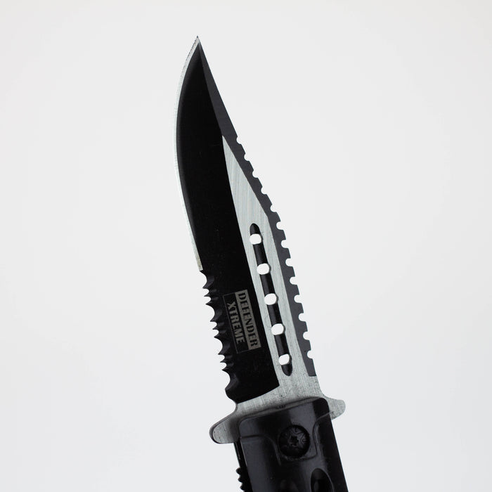 8.5" Defender Black Tactical Design Pocket Knife with Belt Clip [7672]