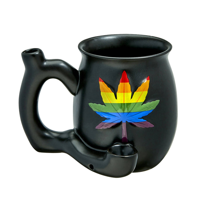 EMBOSSED LEAF MATTE BLACK MUG - RAINBOW LEAF